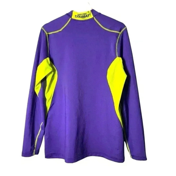 Nike Pro Shirt Mens Large Combat Hyperwarm  Dri-Fit Compression Volt/Purple Buzz - Picture 5 of 9